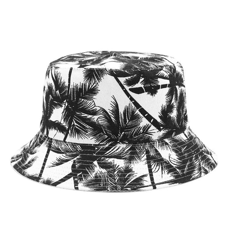 Black Coconut Tree Printed Bucket Hats