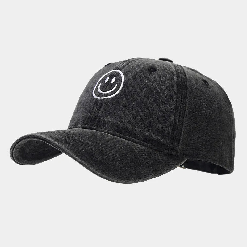 Washed Cotton Baseball Caps Women Men Soft Snapback Hat Outdoor Sport Trucker Gorras Smile Face