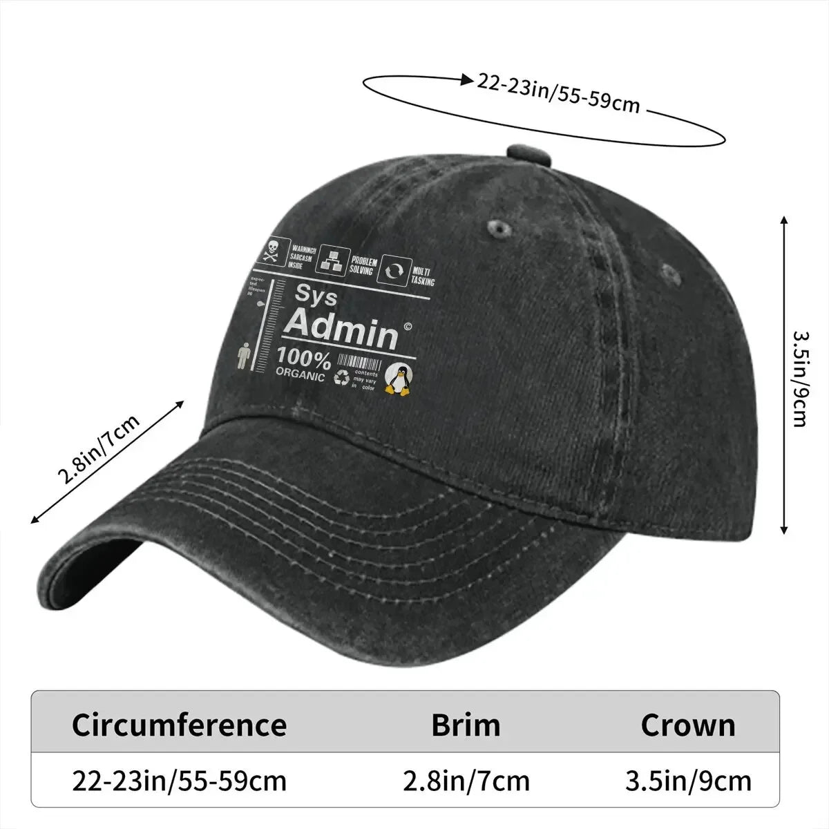 Linux Kit Infographic Sys Admin Penguin Baseball Cap Men Hats Women