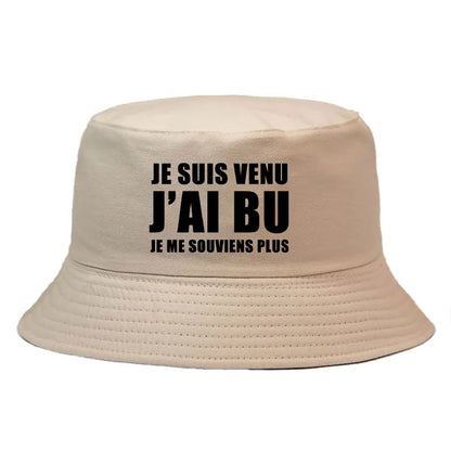 Chapeau Bob Réversible Je Suis Venu J’ai Bu Je Me Souviens Plus 8 Couleurs Adult Bucket Hat