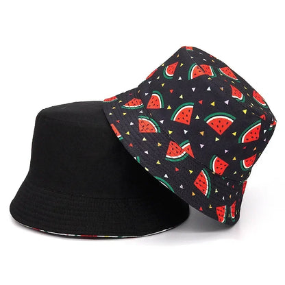 Vintage Printed Fishing Hat Summer Fisherman Hat Reversible Watermelon Bucket Hats For Women Men