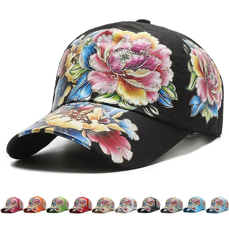 Flower Sun Hats Printed Chinese Style Floral Sun Hats Baseball Hat