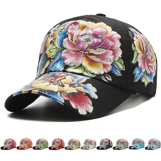 Flower Sun Hats Printed Chinese Style Floral Sun Hats Baseball Hat