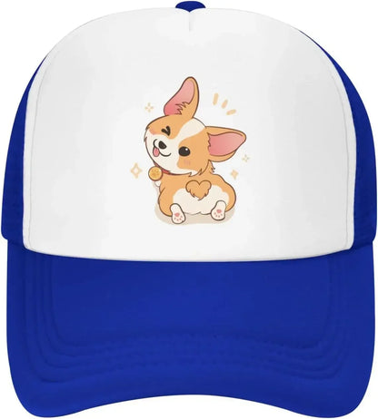 New Mesh Dad Hat Adjustable Washed Cute Corgi Cartoon Baseball Cap