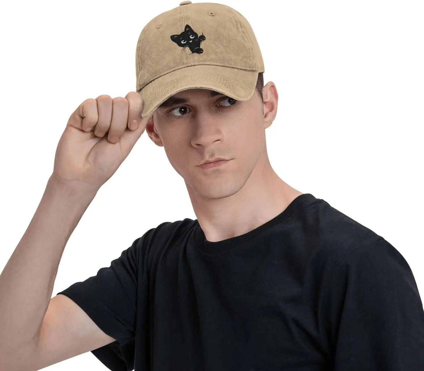 Funny Black Cat Peeking Baseball Caps For Women Man