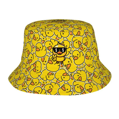 Rubber Cartoon Ducks Print Bucket Hats Cute Yellow Ducks