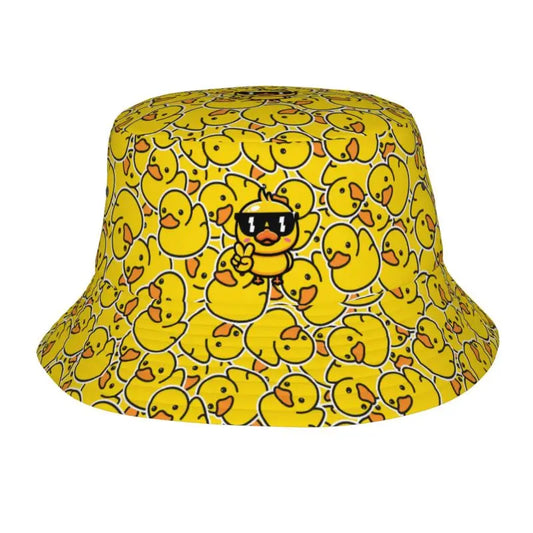 Rubber Cartoon Ducks Print Bucket Hats Cute Yellow Ducks