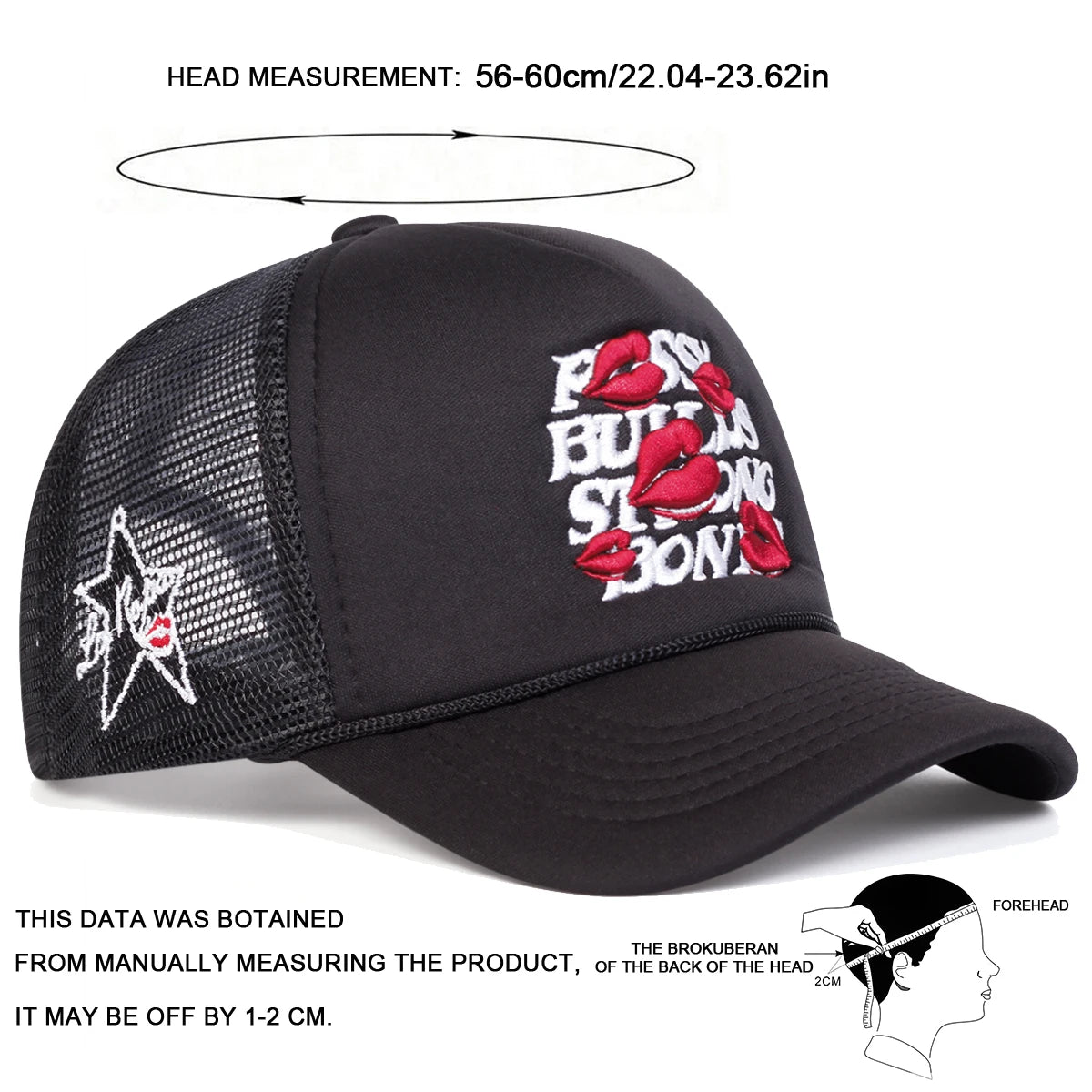 Unisex Letter Lips Embroidery Side Pentagram Baseball Caps