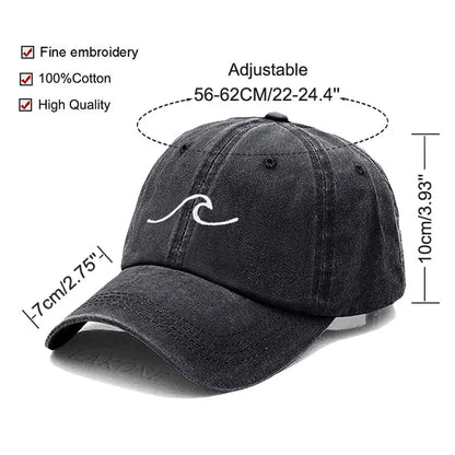 Men's Baseball Cap Women's Washed Cotton Waves Embroidery Embroidery Sport Golf Caps For Man