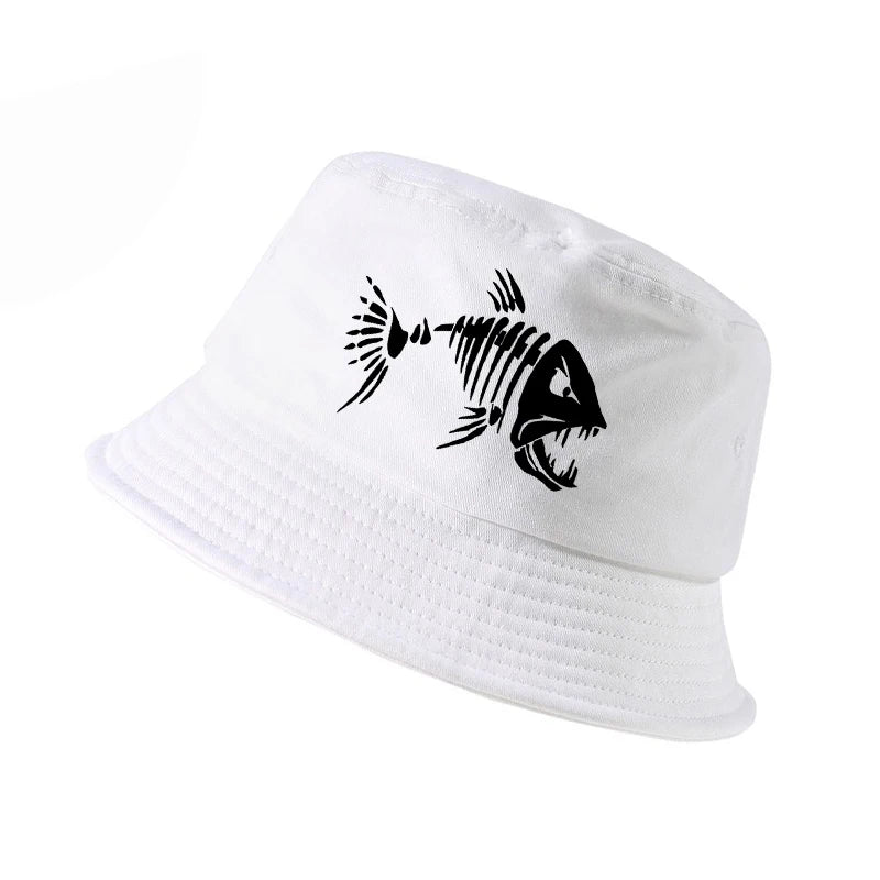 Men Outdoor Fishing Cap Bucket Hat Golf Hunting Caps With Cartoon Fish Bones