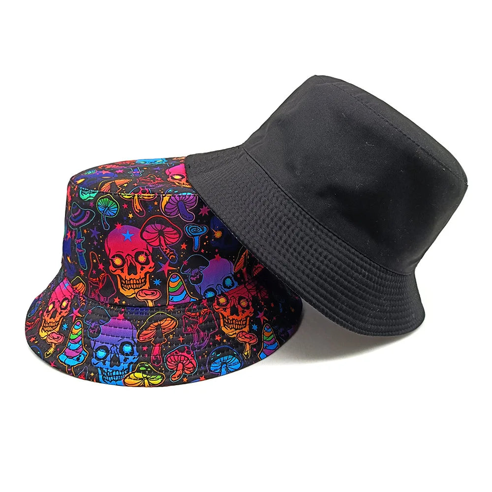 Skull Mushroom Pattern Bucket Hats