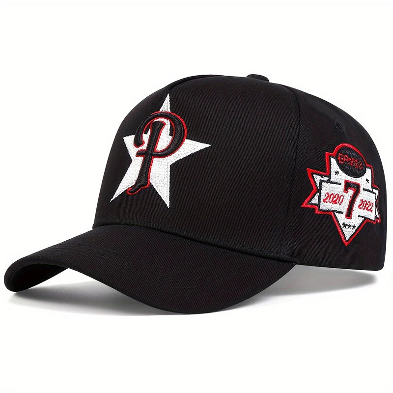 Unisex Five Pointed Star P Letter Embroidery Side 7 Baseball Caps