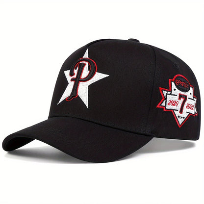 Unisex Five Pointed Star P Letter Embroidery Side 7 Baseball Caps