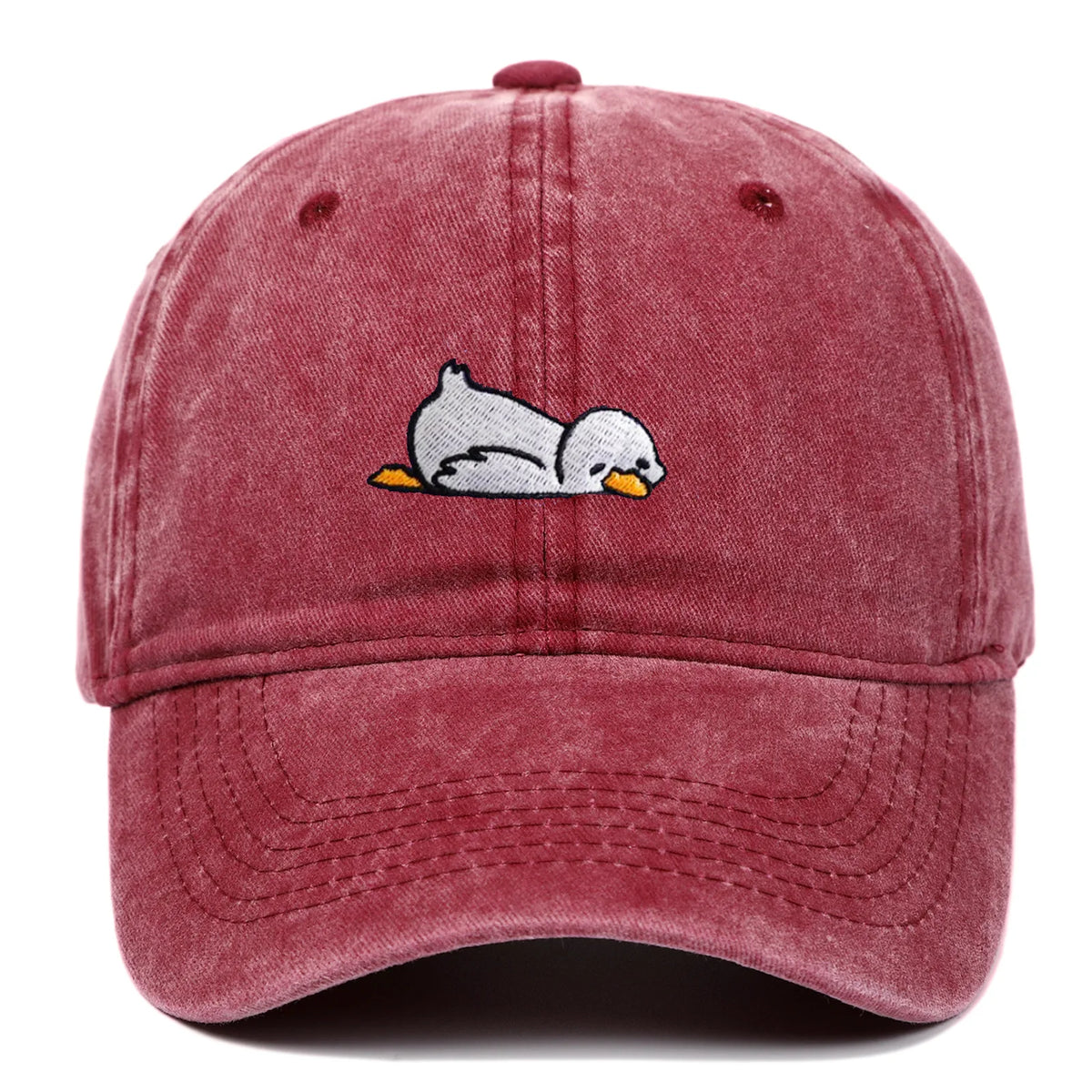 Cute Lazy Duck Washed Embroidery Baseball Hats
