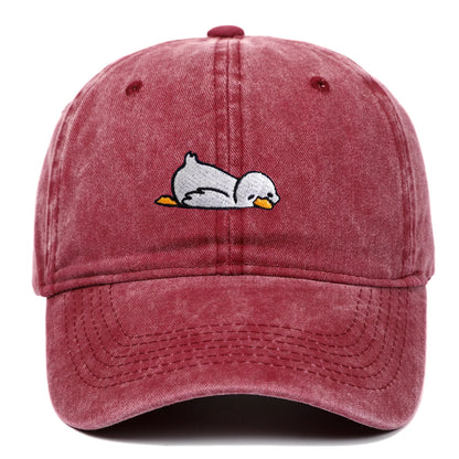 Cute Lazy Duck Washed Embroidery Baseball Hats