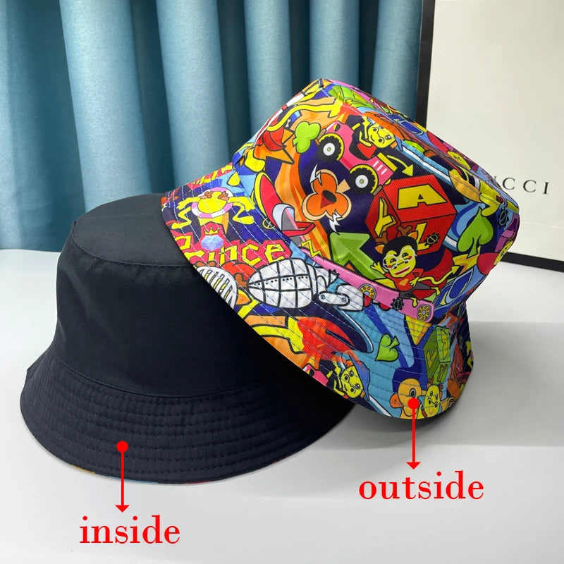 2024 New Bucket Hats Letter Embroidered Double-sided Fisherman