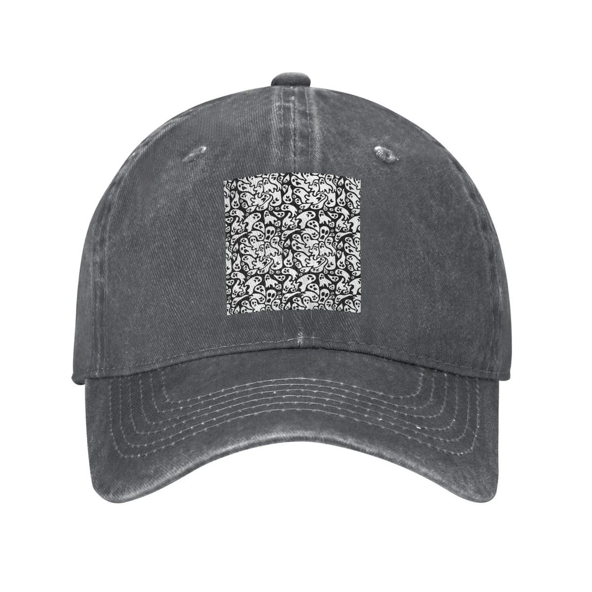 Black And White Ghost Pattern Washed Denim Cap Casual Baseball Caps