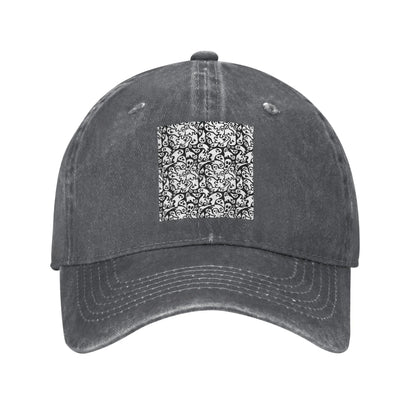 Black And White Ghost Pattern Washed Denim Cap Casual Baseball Caps
