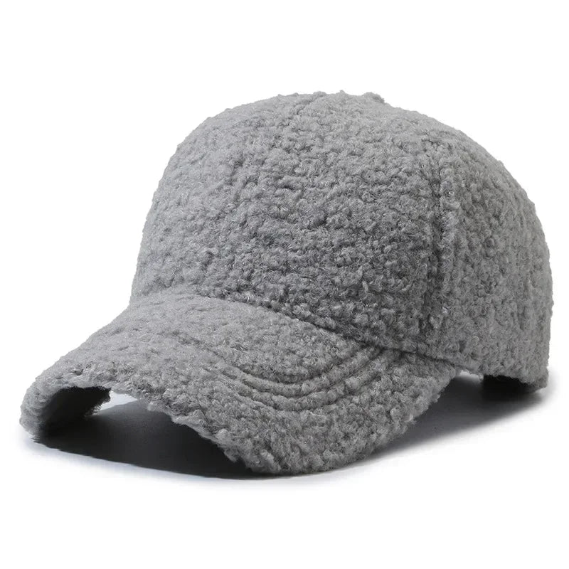 Big Head Solid Artificial Lamb Wool Baseball Cap Women Men