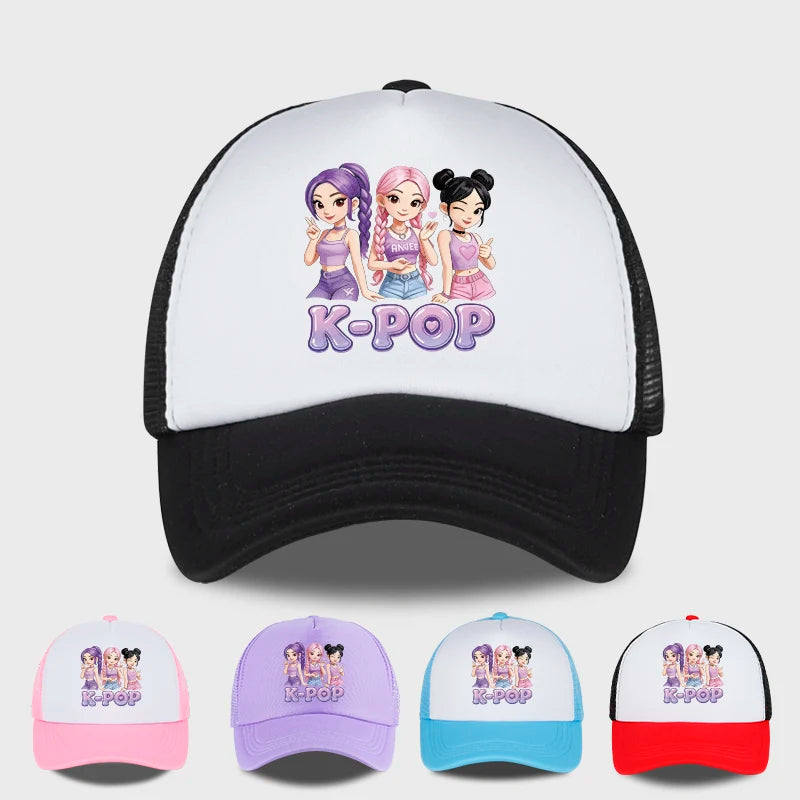 Y2K-Style Baseball Cap With K-Pop Print Design