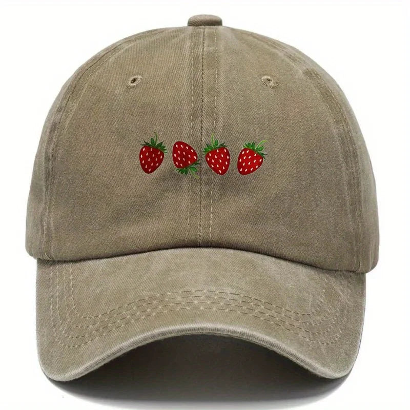 Strawberry Printed Baseball Cap, Fashionable Duckbill Cap for Both Men and Women