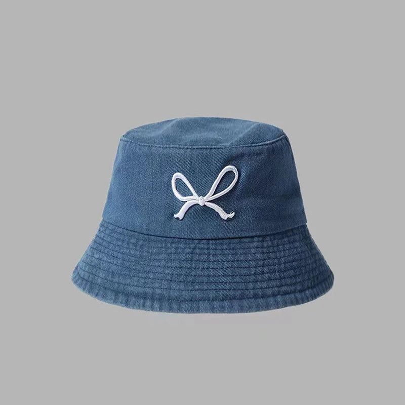 New Embroidery Butterfly Cotton Denim Bucket Hat
