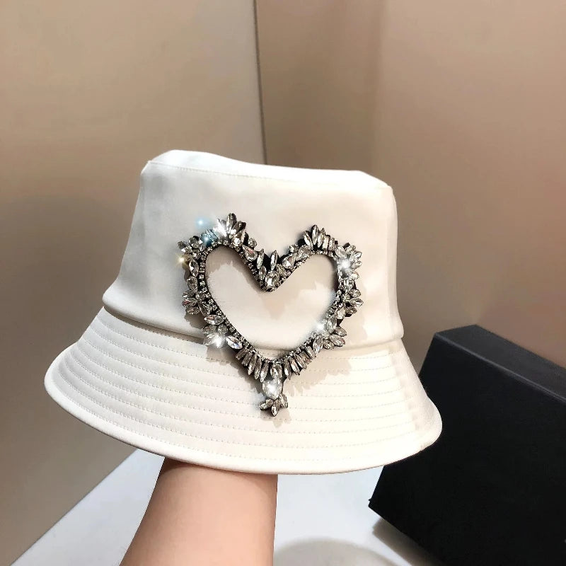 Super Shiny Bilibili Rhinestone Heart Bucket Hat
