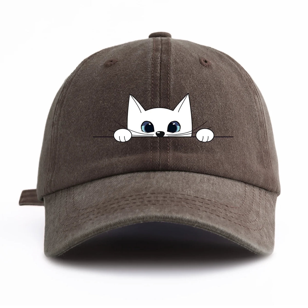 Cute Peeking White Cat Washed Baseball Cap