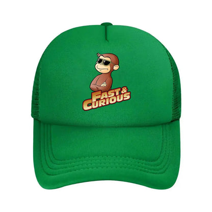Fast Curious Playful - Inspired, Monkey Character Design Mesh Baseball Cap