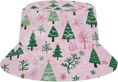 Bucket Hat  Pink Green Xmas Tree Bucket Hats Christmas Forest Trees