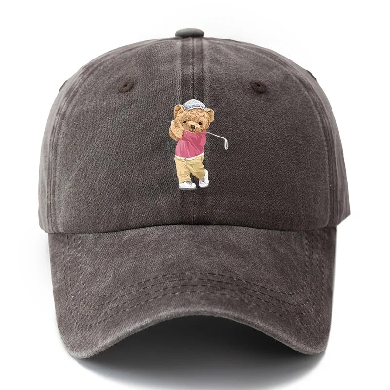 Playful Bear Print Vintage-Washed Cotton Baseball Hat