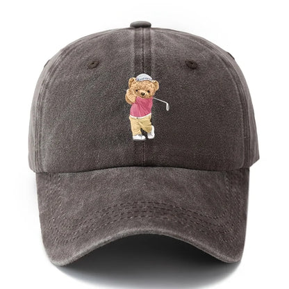 Playful Bear Print Vintage-Washed Cotton Baseball Hat