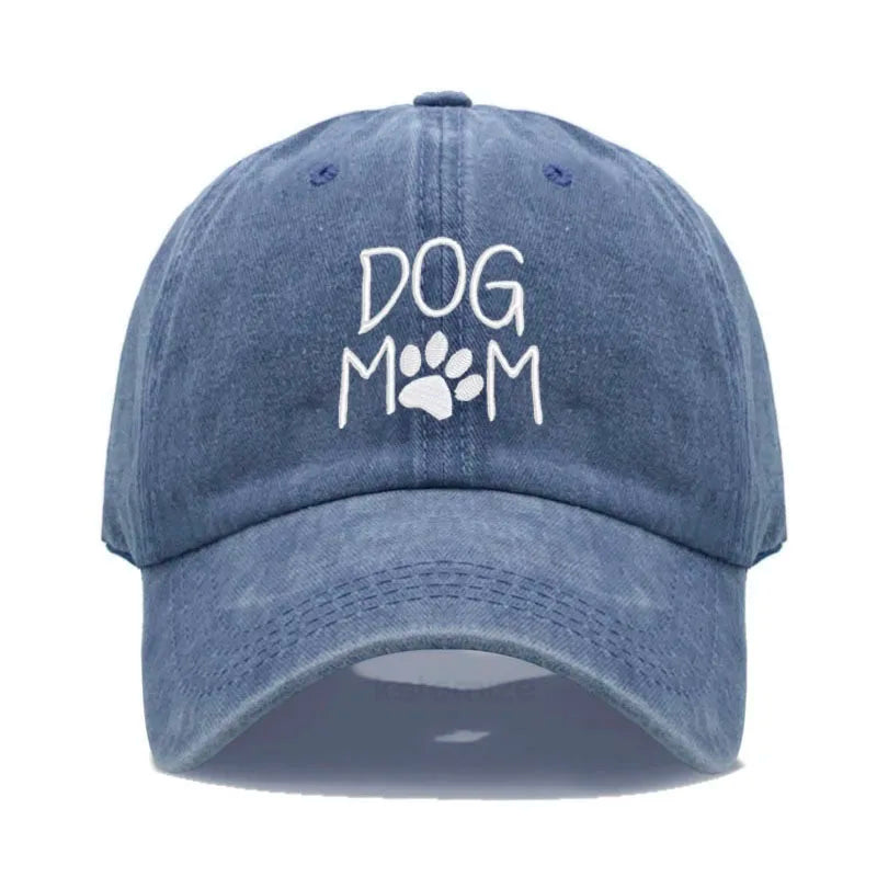 Vintage Washed Cotton DoG MOM Embroidery Baseball Cap For Men Women