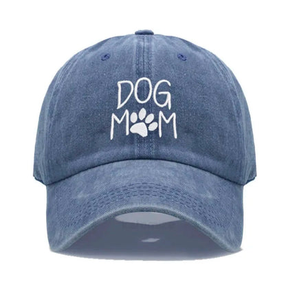 Vintage Washed Cotton DoG MOM Embroidery Baseball Cap For Men Women