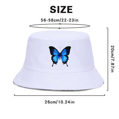 Blue Butterfly Harajuku Bucket Hat Casual Beach Sun Hat Panama Hat