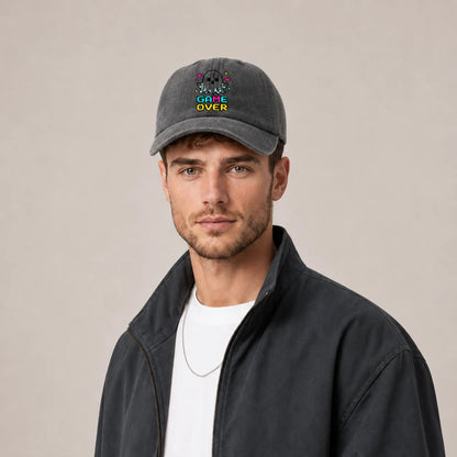 Game Over Black Cat Graphic Baseball Cap