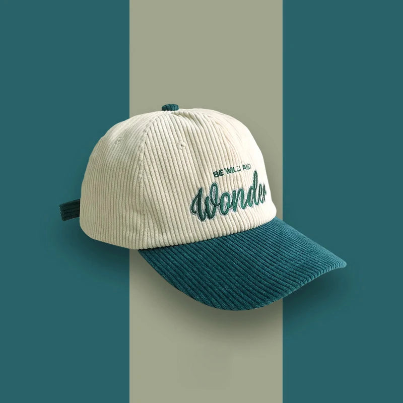 Corduroy Hat WONDER Embroidery Patchwork Colours Baseball Cap