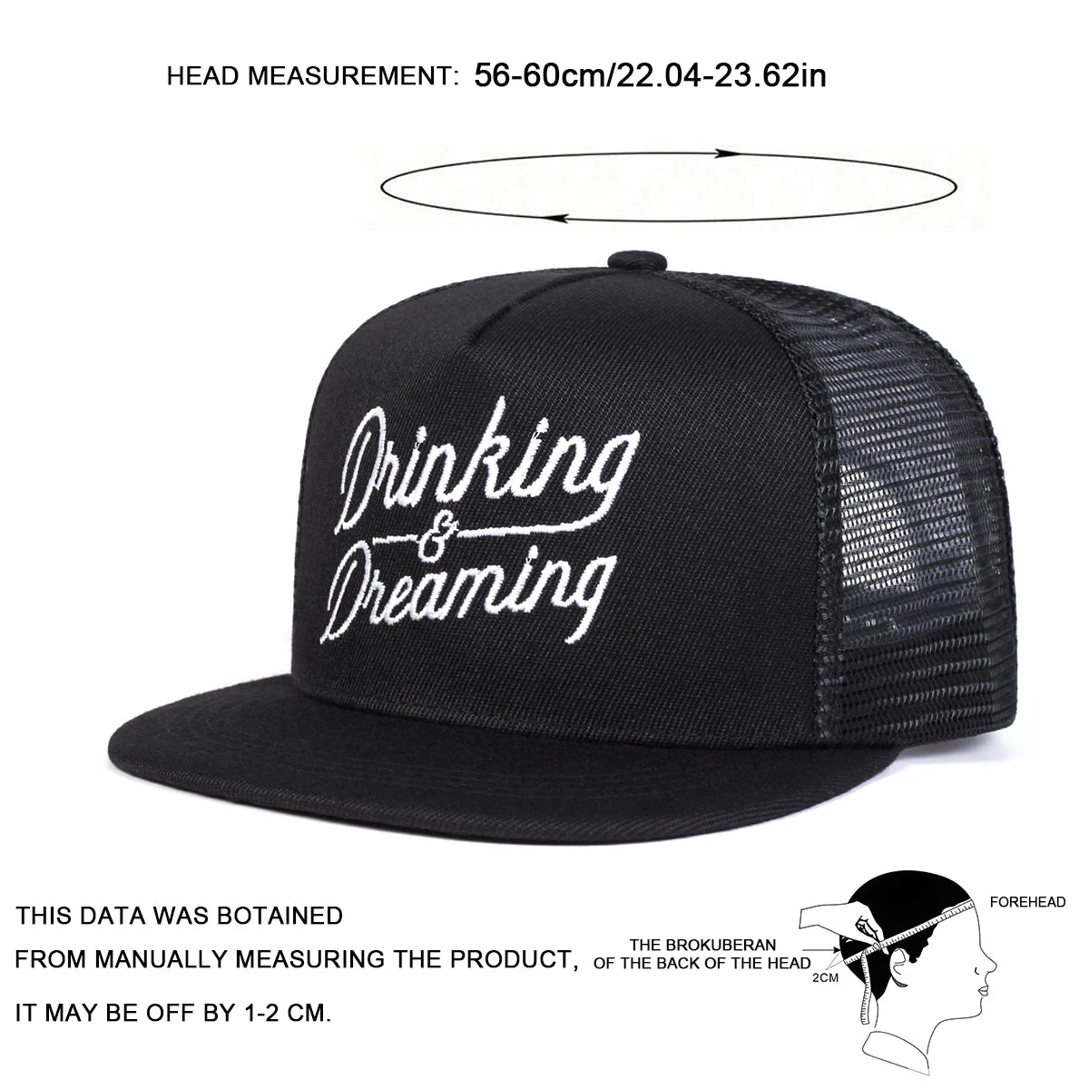 Unisex DRINKING DREAMING Embroidery Hip-hop Net Hats Baseball Caps Sunscreen Hat Cap Snapback Cap