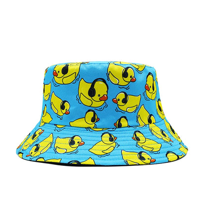Top Music Duck Bucket Hat Earphone Headphone Pop Cartoon Printing Pattern Fisherman Hats