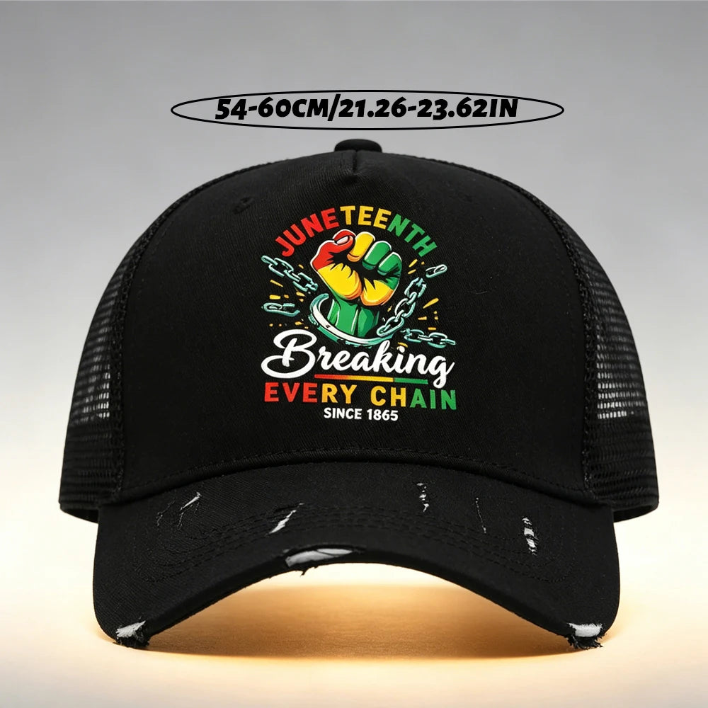 Tear Style Baseball Cap With 'June Teenth' Pattern Print Design