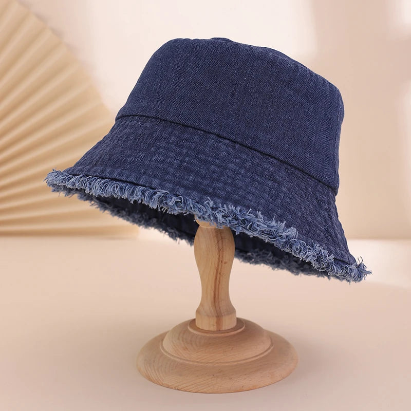 New Washed Denim Solid Color Fringed