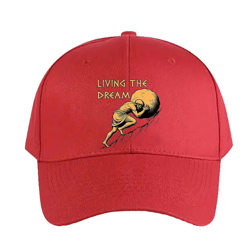 Living The Dream Sisyphus Greek Mythology Meme Baseball Cap Woman Man Adult Summer Adjustable with Curved Brim duckbill cap
