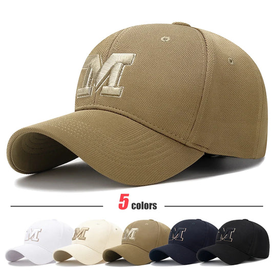 M Letter Gold Thread Embroidery Elastic Pineapple Cloth Material Thick and Durable High Quality Baseball Cap