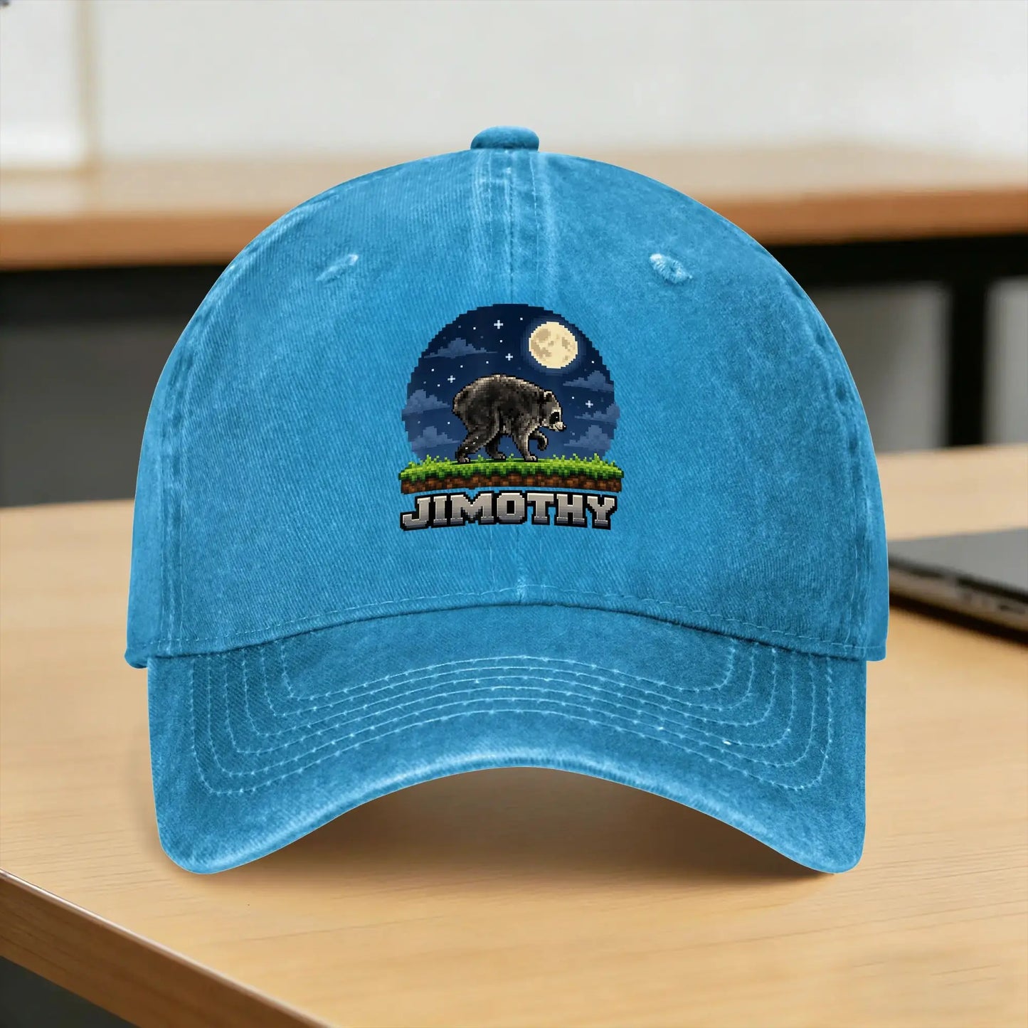 Jimothy Raccoon Pixel Art Retro Gaming Seattle Meme Casual Baseball Cap