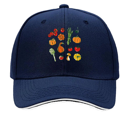 Vegetable Fruit Tomato Pumpkin Asparagus Artichoke Mushroom Olive Illustration Baseball Cap