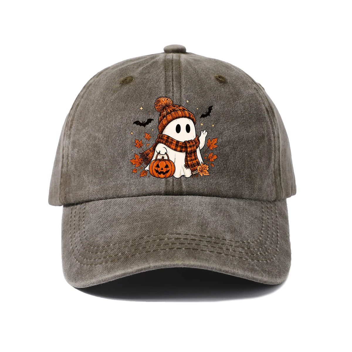 Scarf Ghost And Pumpkin Graphic Baseball Cap