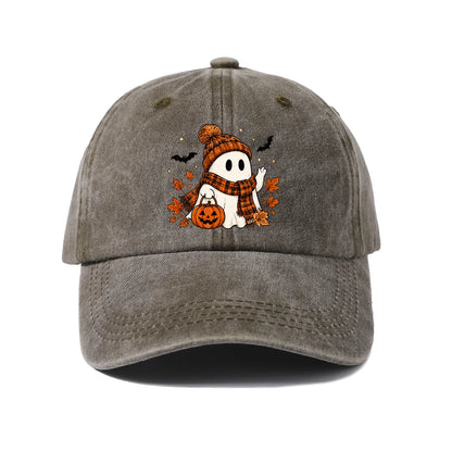 Scarf Ghost And Pumpkin Graphic Baseball Cap