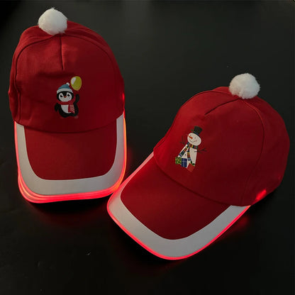 2025 Christmas Cartoon LED Luminous Hat Glowing Baseball Cap Men Women Winter Light Up