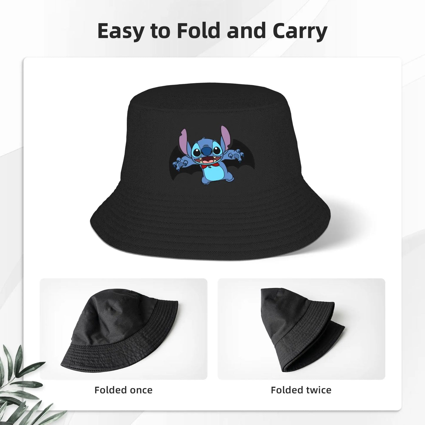 Streetwear Cartoon Stitch Bat Halloween Bucket Hat Girl