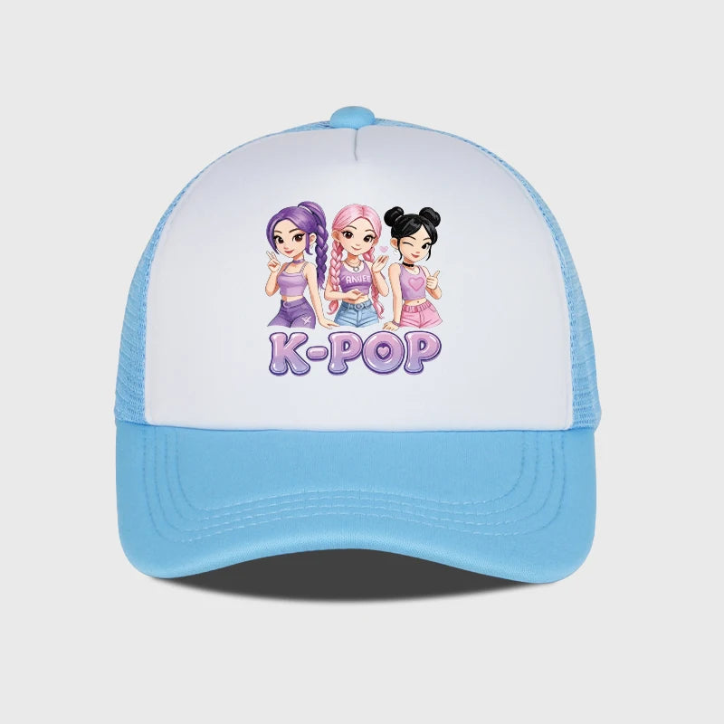 Y2K-Style Baseball Cap With K-Pop Print Design